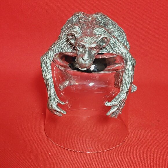 Vintage Frankli Wild Pewter Monkey Base Clear Tumbler Whiskey Glass - Picture 6 of 14